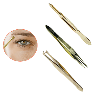 Pinças para Sobrancelha Profissional Solingen Gold - Pacote com 12 Unidades