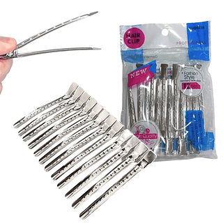 Presilha Grampos Clips de Cabelo Profissional Inox 12 Unidades