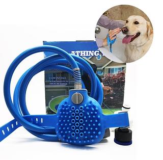 Mangueira Luva Banho Pet Caes Gatos Massageadora Escova Cor Azul