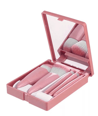 Mini Espelho De Maquiagem Portátil Com 5 Pcs Pincéis De Maquiagem Lupa Mão Segurar Bolso Dobrável Maquiagem